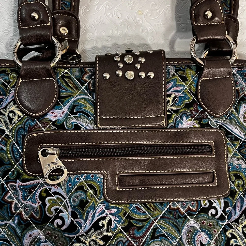 Montana West Western Purse Handbag Concho Turquoise Paisley Print Silver Cowgirl